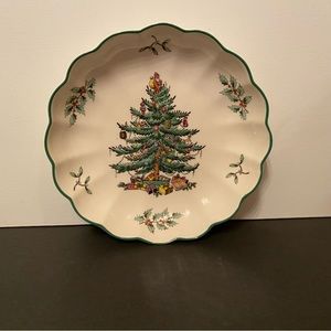 SPODE CHRISTMAS TREE CANDY DISH WHITE GREEN MULTI COLOR HOME HOLIDAY